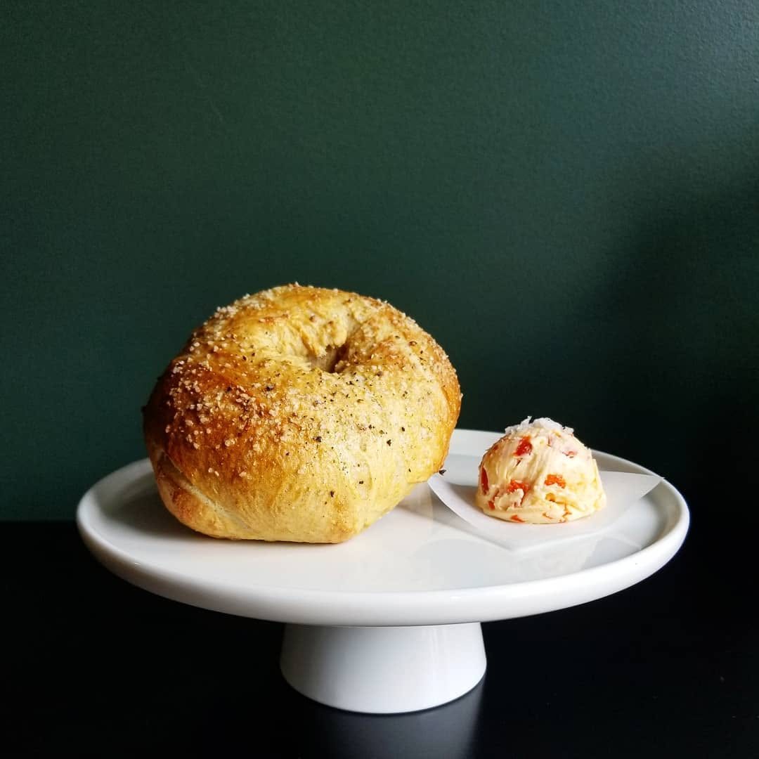 Bagel with pimento cheese